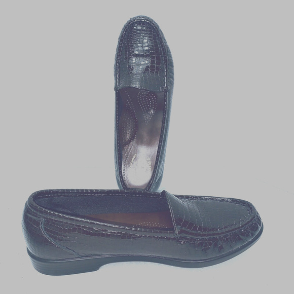 8.5 M SAS Tripad Comfort Shoes Loafers Brown Leather Alligator Croc Pattern Lady - Picture 1 of 14